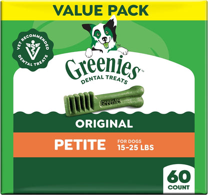 Greenies Original Petite Natural Dog Dental Care Chews Oral Health Dog Treats, 36 Ounce Pack (60 Treats)