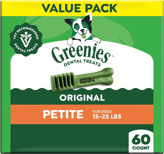 Greenies Original Petite Natural Dog Dental Care Chews Oral Health Dog Treats, 36 Ounce Pack (60 Treats)